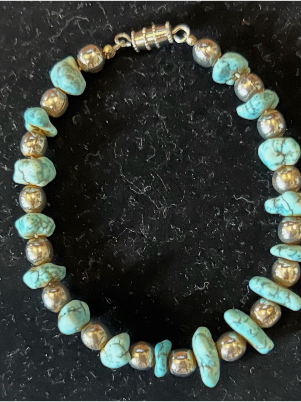 Zuni Vintage  Youth turquoise and sterling silver Bead Bracelet.